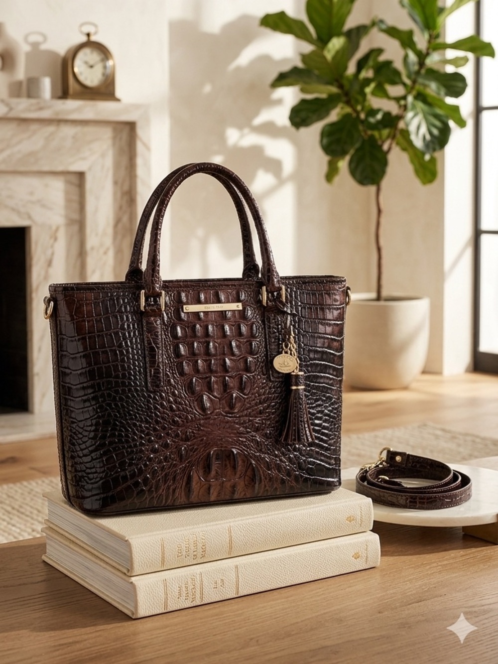 Brahmin Asher Tote Rich Cocoa Croc-Embossed Leather Satchel